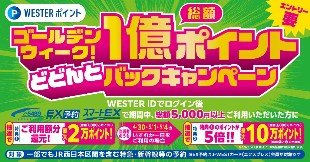 ゴールデンウィーク!総額1億ポイントどどんとバックキャンペーン