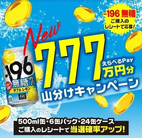 【サントリー】えらべるPay777万円分山分けキャンペーン