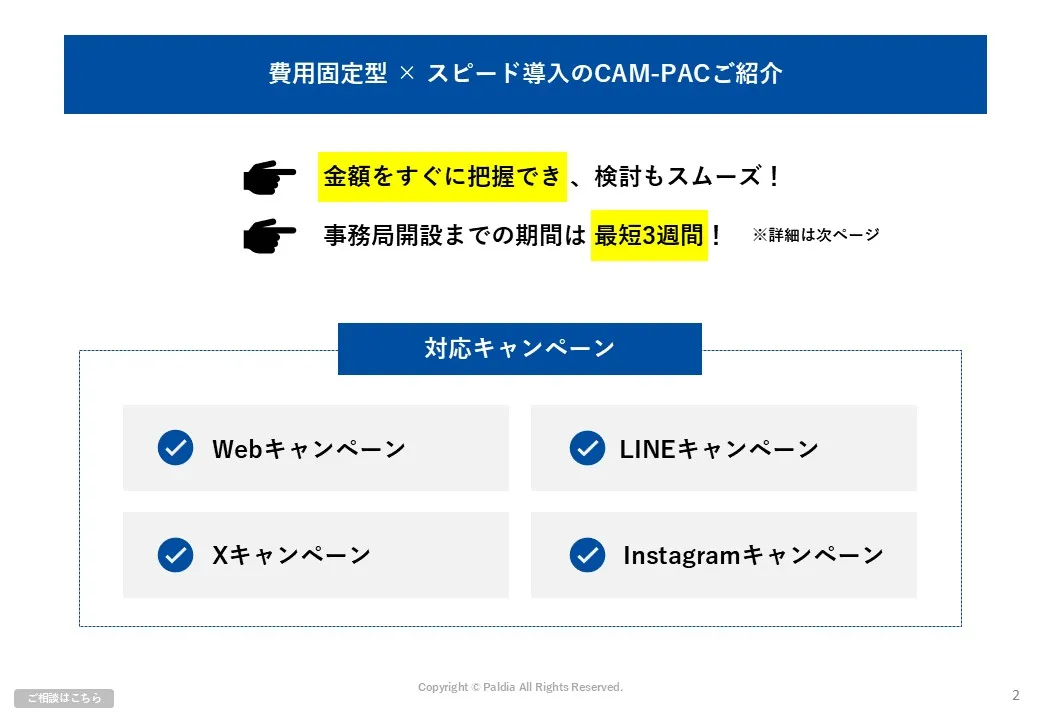 【費用固定型×スピード導入】CAM-PAC①